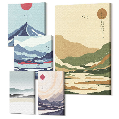 Öt részes vászonkép Hegyi tájak minimalista természeti motívumokkal