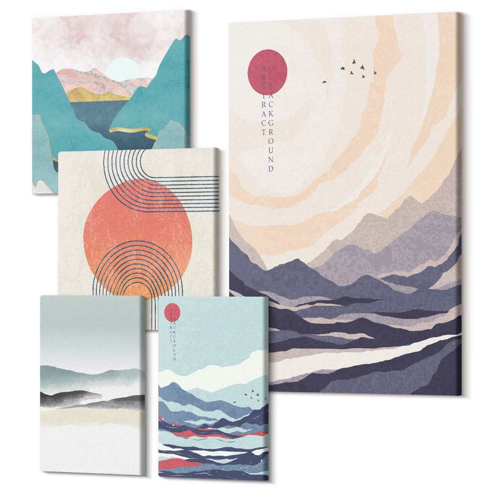 Öt részes vászonkép szett Absztrakt hegyi tájak és geometriai formák