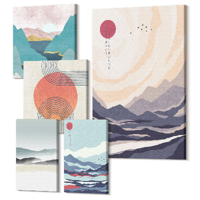 Öt részes vászonkép szett Absztrakt hegyi tájak és geometriai formák
