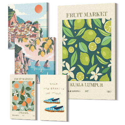 Öt részes vászonkép Trópusi gyümölcsök és kilátás a nyaralóhelyekről