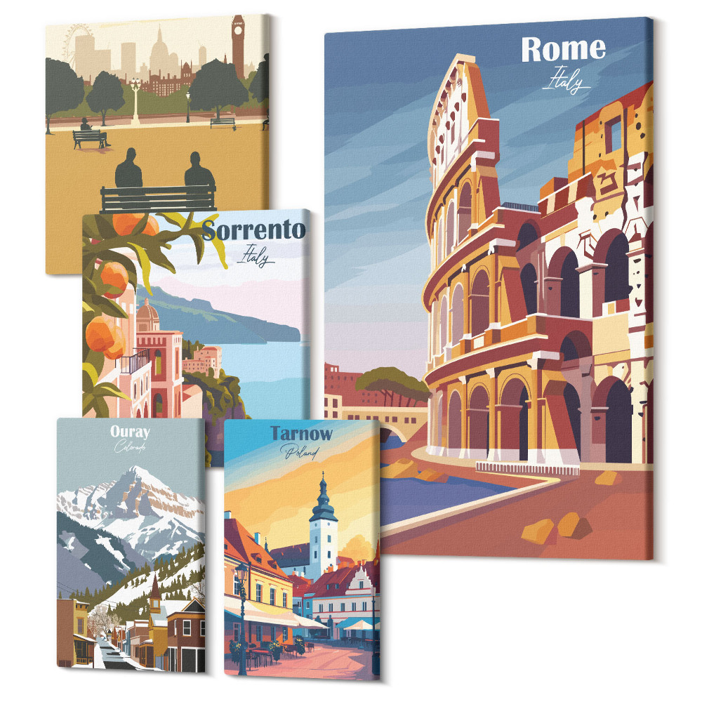 Öt részes vászonkép szett Európai városok tájai és festői kilátásai