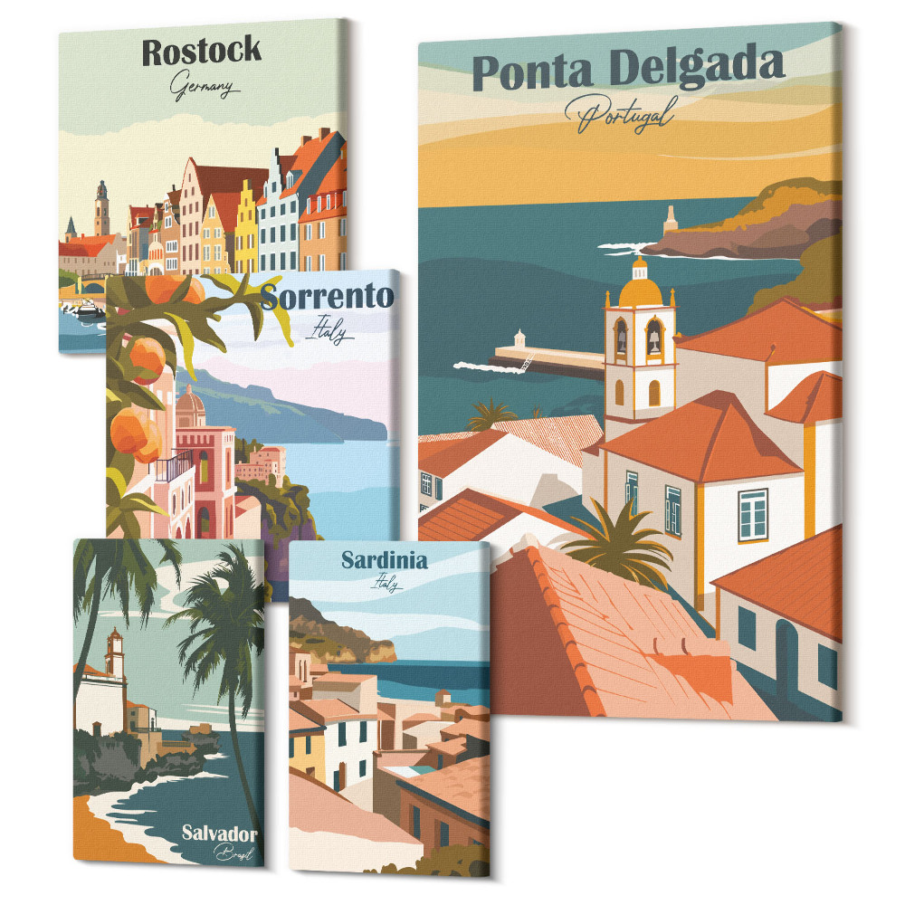 Öt részes vászonkép szett Az európai városok kilátásai a festői tájra