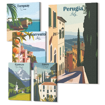 Vászonkép ötrészes Olasz városok kilátása a festői utcákra