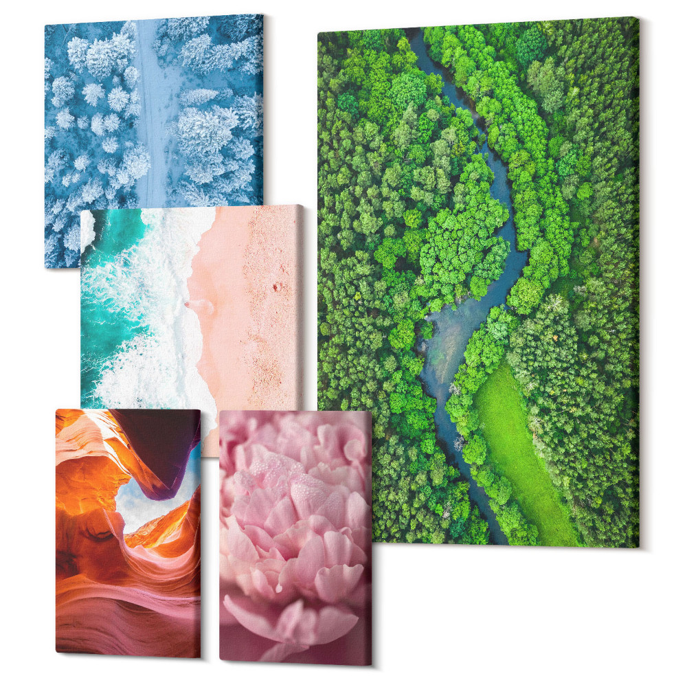 Vászonkép ötrészes Természetes zöld tájak harmonikus kombinációban