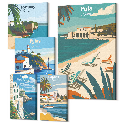 Vászonkép ötrészes Tengerparti tájak elbűvölő helyekkel Európában