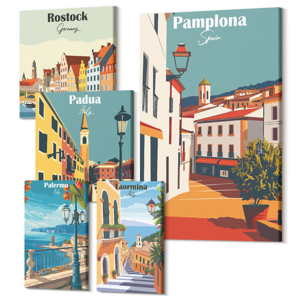 Öt részes vászonkép szett Az európai városok festői kilátásai és építészete