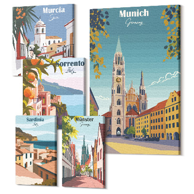 Vászonkép ötrészes Az európai városok építészeti és tájképei