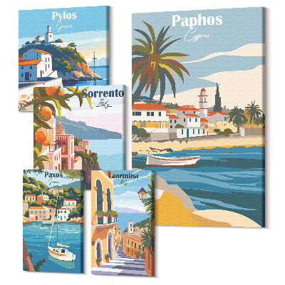 Vászonkép ötrészes Tengerparti tájak bájos európai városokkal