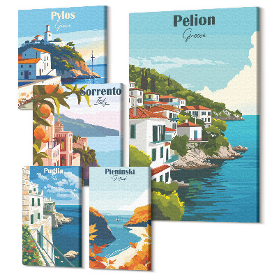 Öt részes vászonkép Görög szigetek és festői városok tájai