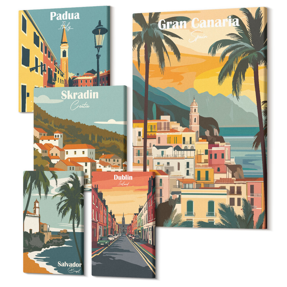 Öt részes vászonkép Európai városok tájai és festői kilátásai