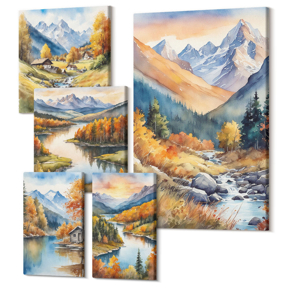 Öt részes vászonkép szett Hegyi tájak a természet őszi színeiben