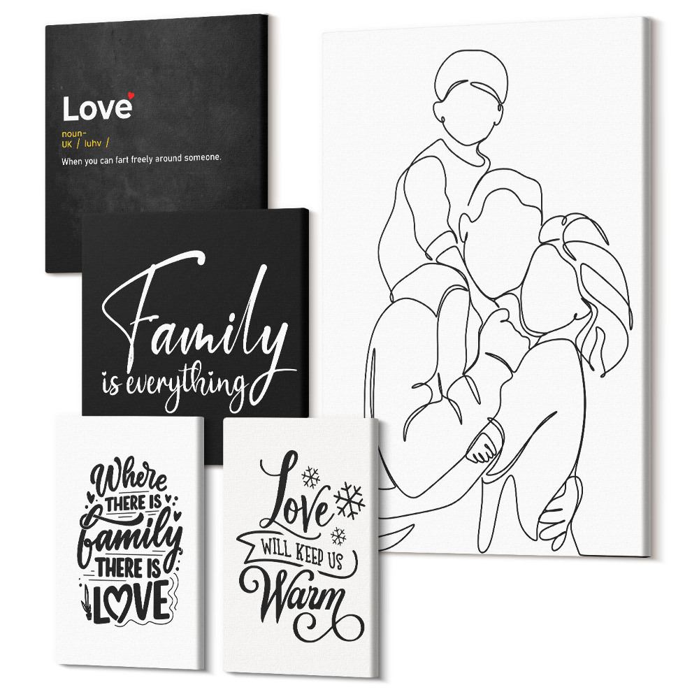 Vászonkép ötrészes A szeretet és a közelség családi értékei minimalista stílusban