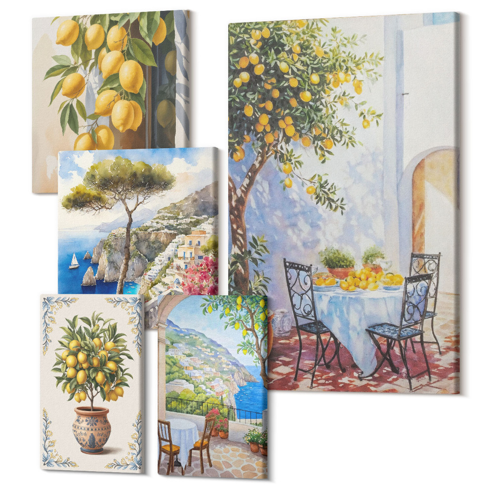 Öt részes vászonkép szett Citrus ihletésű, napfényes mediterrán stílusban