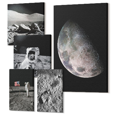 Öt részes vászonkép szett Holdtájok űrhajósokkal és űrkutatás