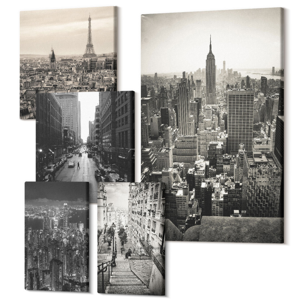 Vászonkép ötrészes Várospanorámák Európa és az USA ikonikus fővárosairól