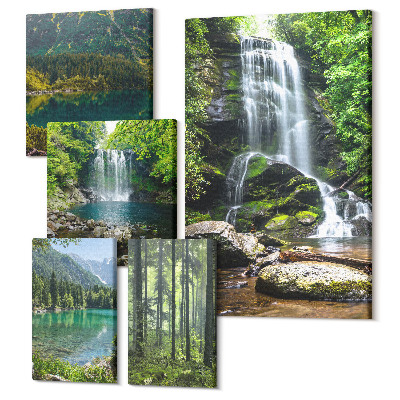 Öt részes vászonkép Vízesések és erdei tájak természettel körülvéve