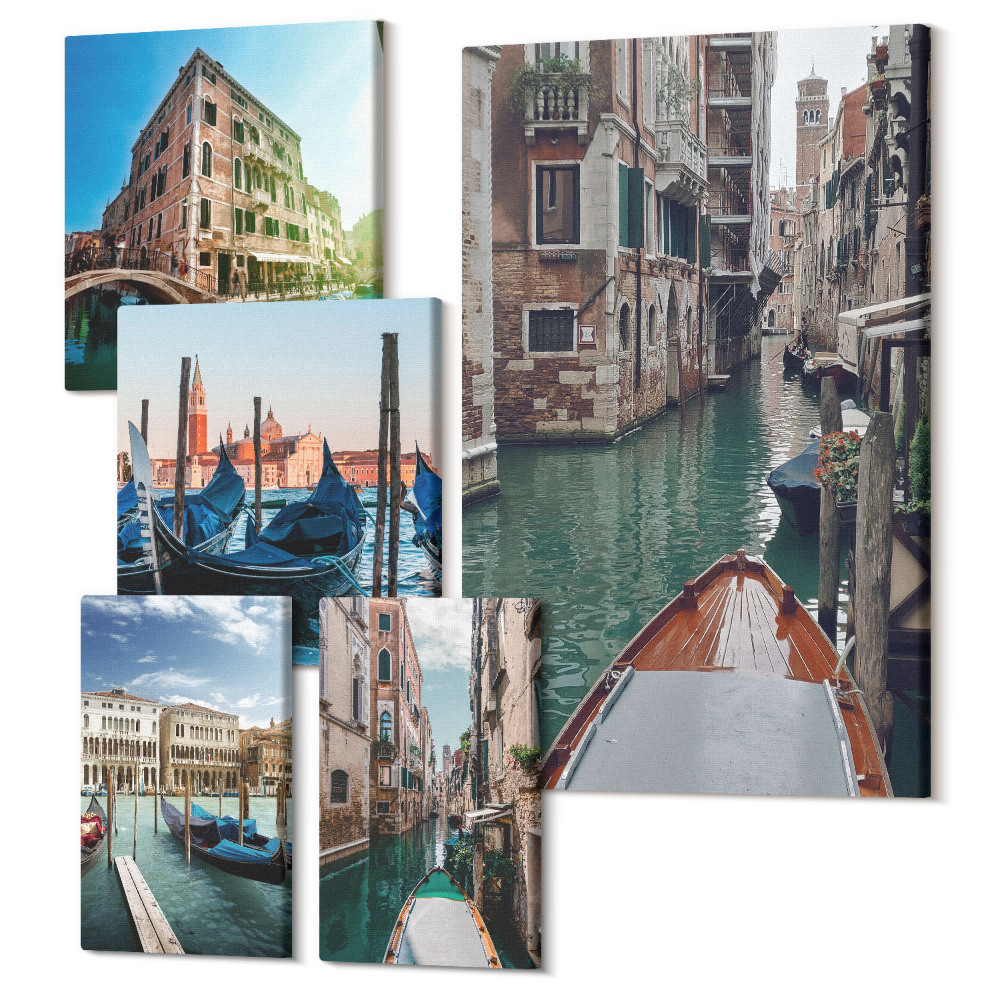 Öt részes vászonkép szett Velencei csatornák és bájos gondolák a városban