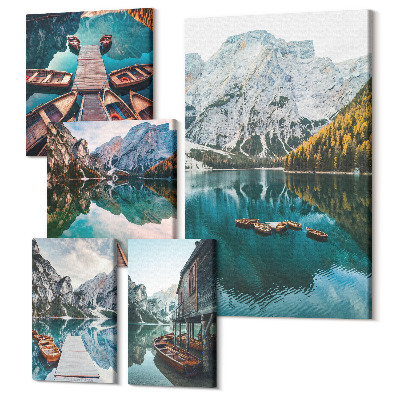 Öt részes vászonkép szett Hegyi tavak természetes stílusú fahajókkal