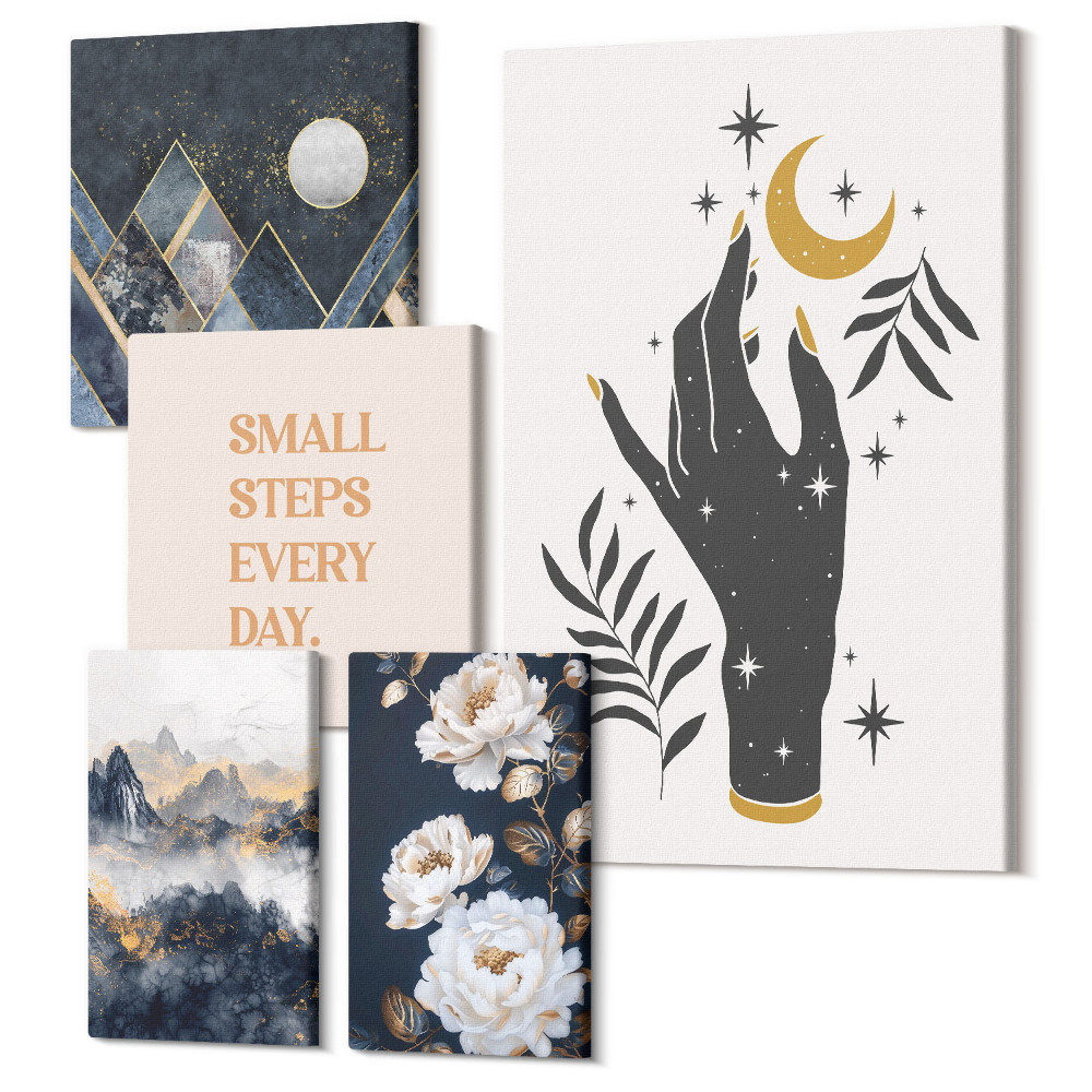 Öt részes vászonkép A természet és a pozitív üzenetek által ihletett bohó stílus