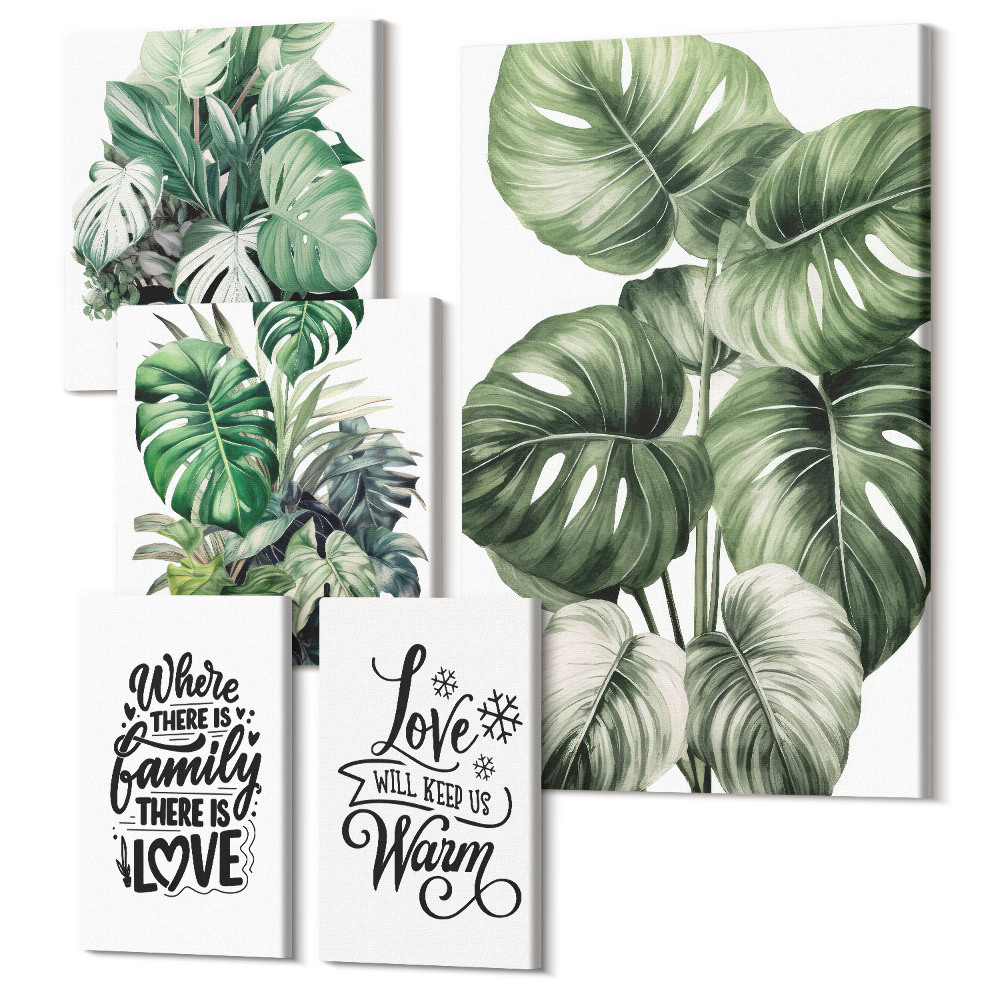 Öt részes vászonkép szett Növényi motívumok inspiráló boho idézetekkel