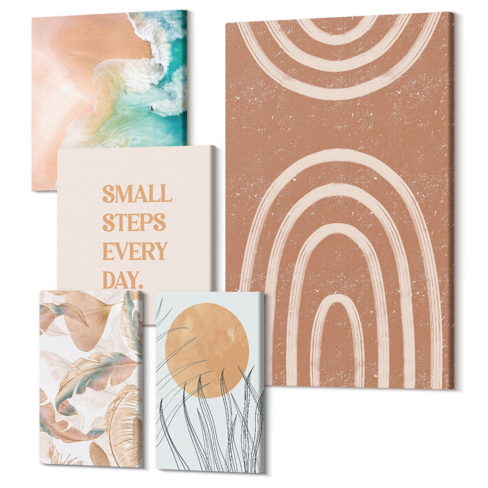 Öt részes vászonkép Stílusos dekorációk növényi és geometrikus motívumokkal