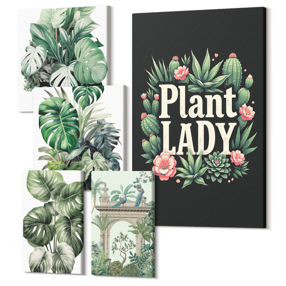 Öt részes vászonkép szett Boho-stílusú virágdíszek a növényzet szerelmeseinek