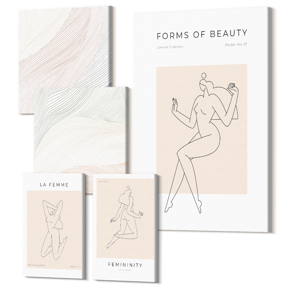 Vászonkép ötrészes Gyönyörű vonalak és sziluettek formái minimalista stílusban