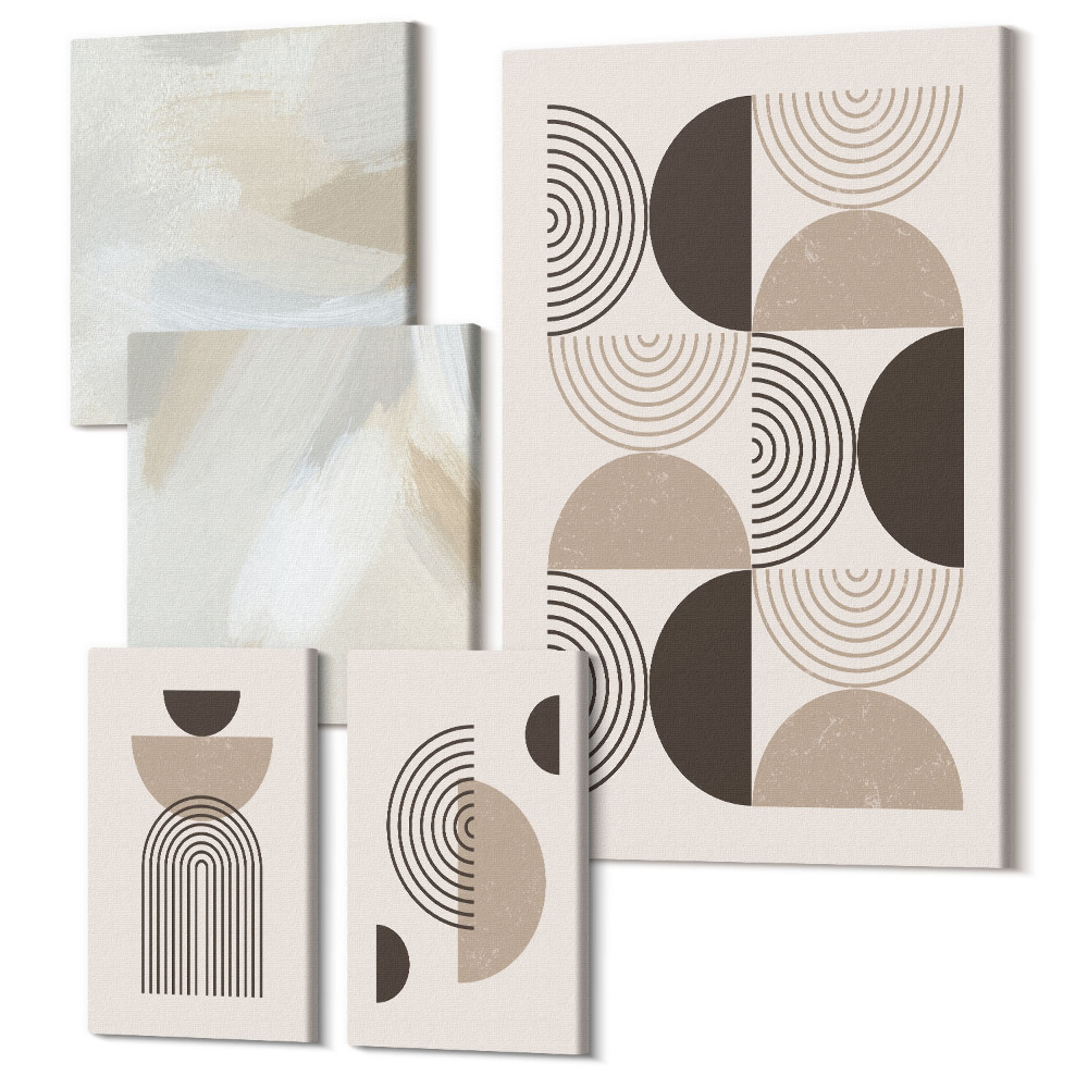 Öt részes vászonkép szett Absztrakt geometriai formák visszafogott színekben