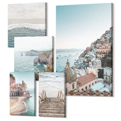 Vászonkép ötrészes Tengerparti tájak bájos városokkal és strandokkal