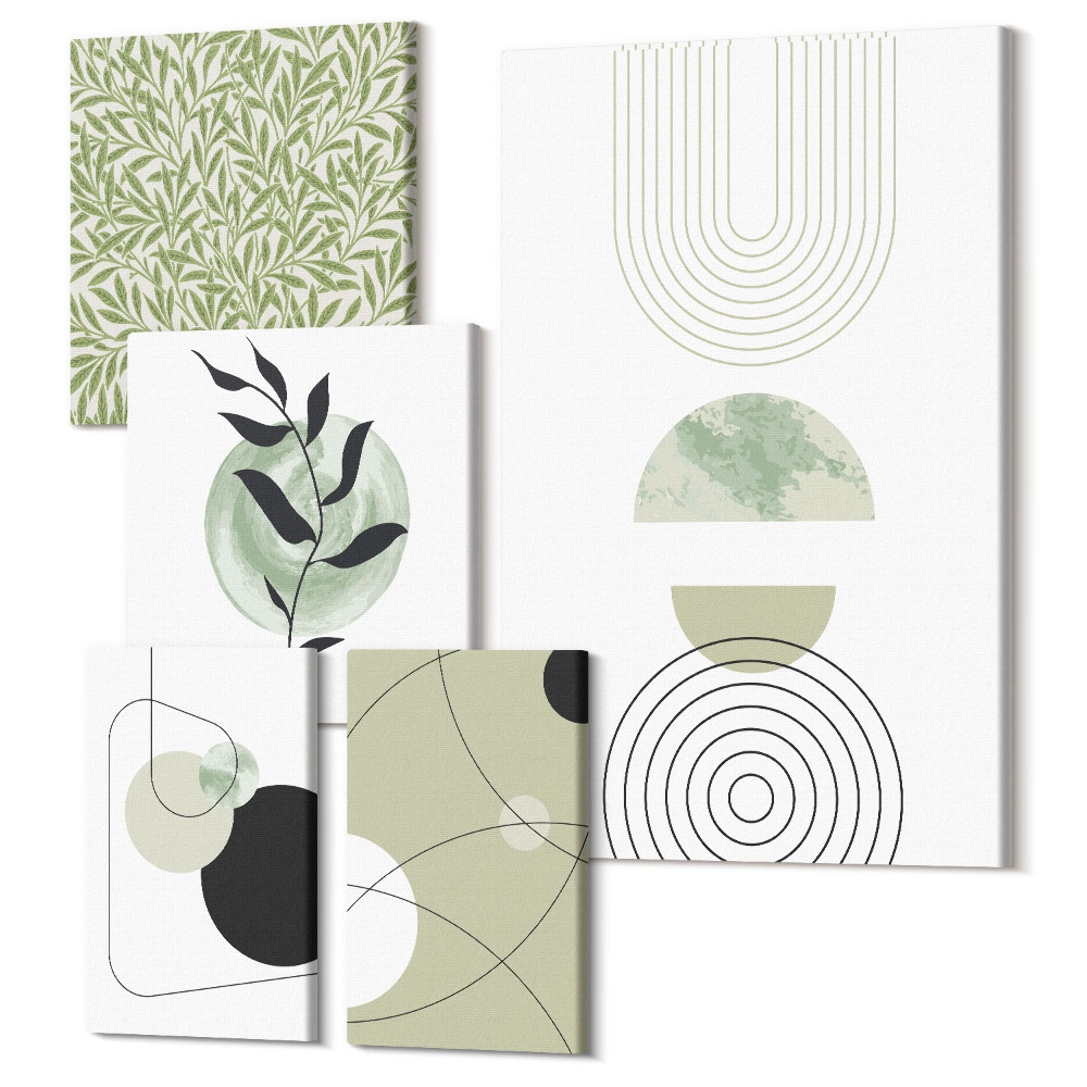 Öt részes vászonkép Absztrakt kompozíciók geometriai formákkal és növényzettel
