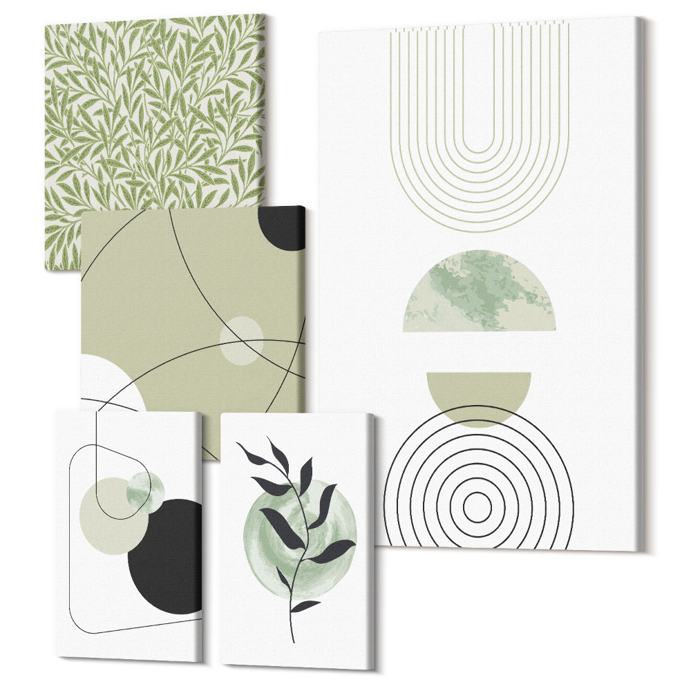 Öt részes vászonkép szett Absztrakt kompozíciók növényi motívumokkal és formákkal