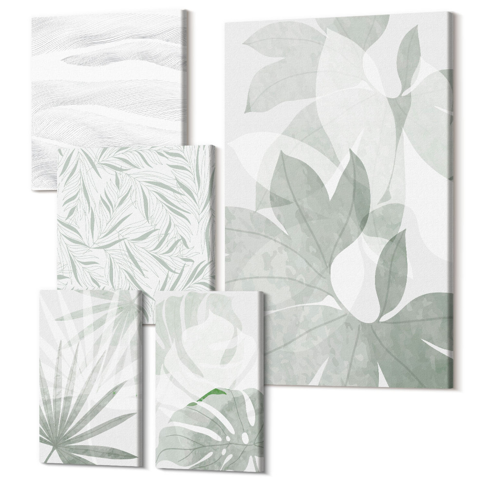 Öt részes vászonkép szett Növényi motívumok a zöld finom árnyalataiban