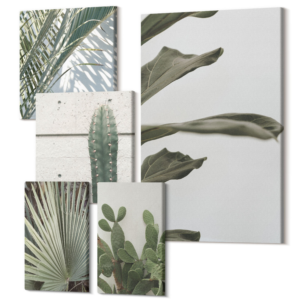 Vászonkép ötrészes Modern stílusú növényi díszítések zöld részletekkel