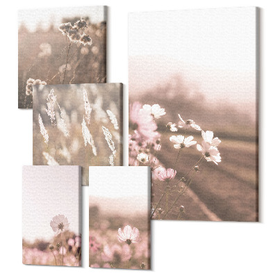 Vászonkép ötrészes Virágmotívumok a természet finom árnyalataiban