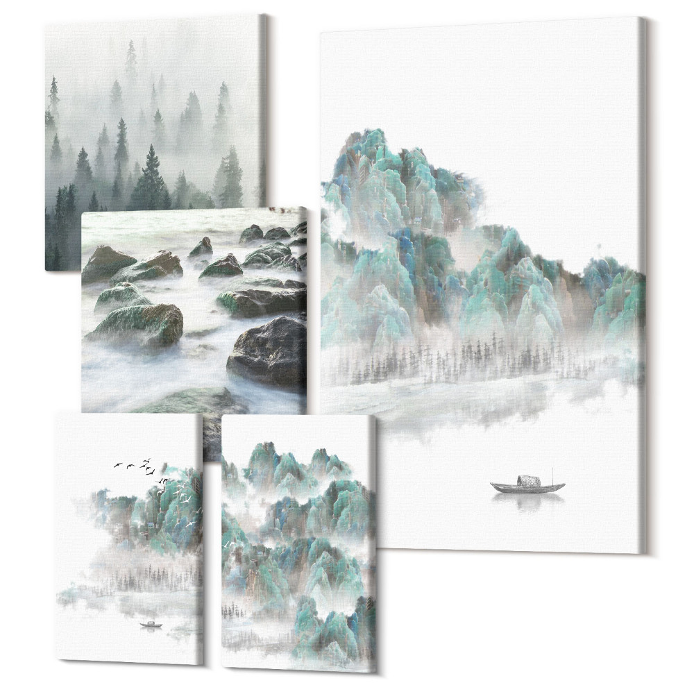 Vászonkép ötrészes Békés természeti tájak vízzel és növényzettel