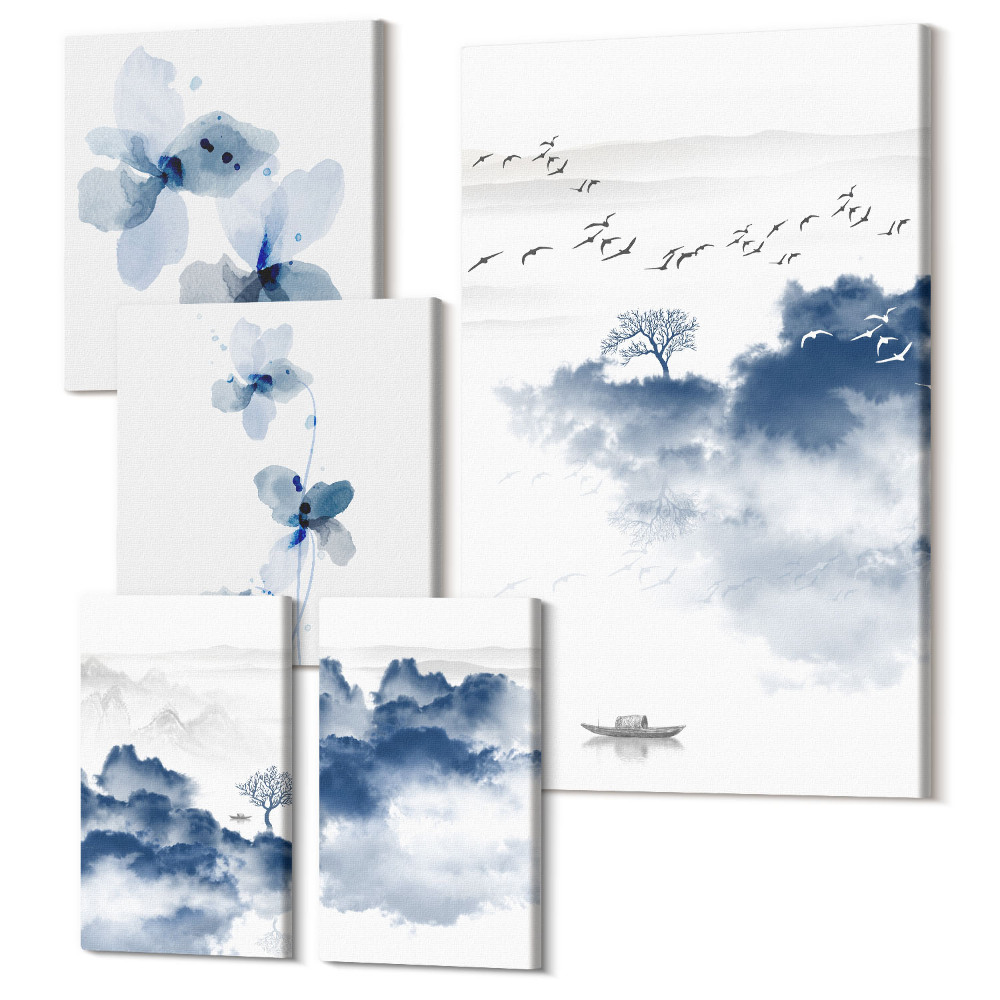 Öt részes vászonkép Tájak finom virágokkal és nyugodt vizekkel