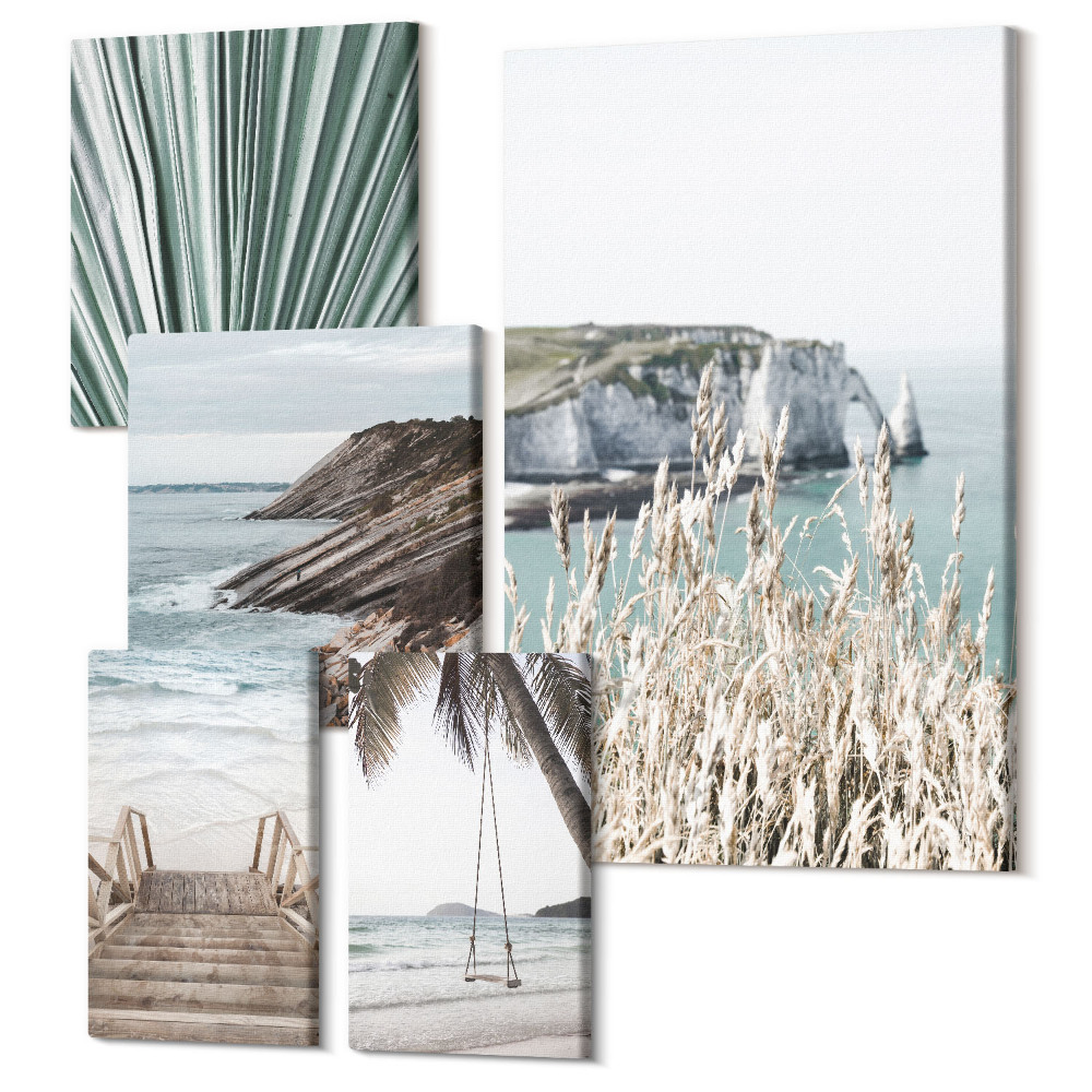 Öt részes vászonkép szett Tengerparti tájak strandokkal és trópusi növényzettel