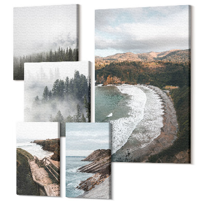 Öt részes vászonkép Tengerparti tájak erdőkkel és hegyi dombokkal