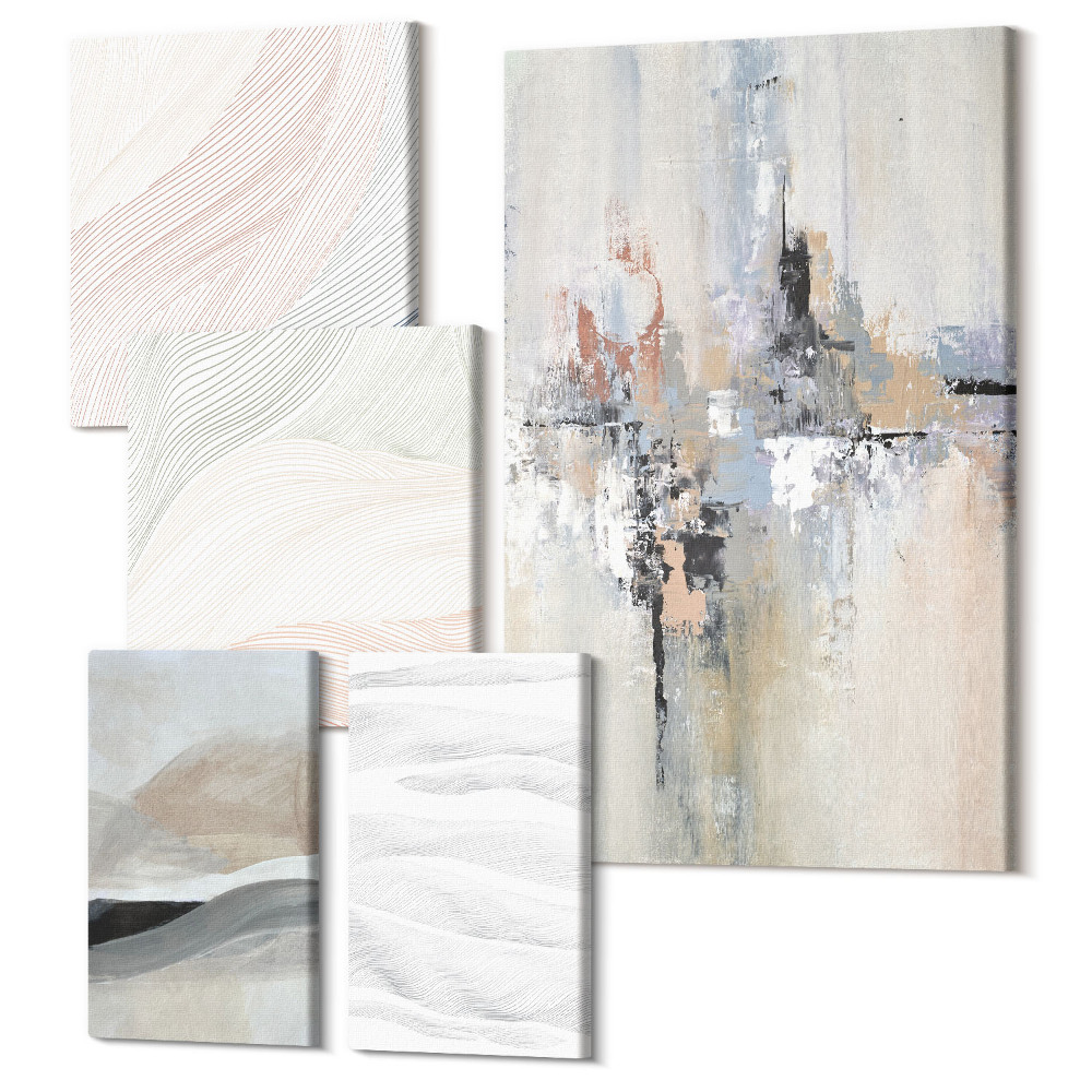 Vászonkép ötrészes Absztrakt kompozíciók finom árnyalatokban és formákban