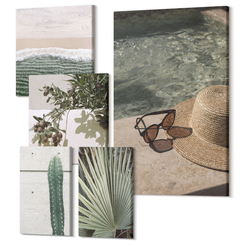Öt részes vászonkép szett Nyári akcentusok növényzettel és vízparti pihenéssel