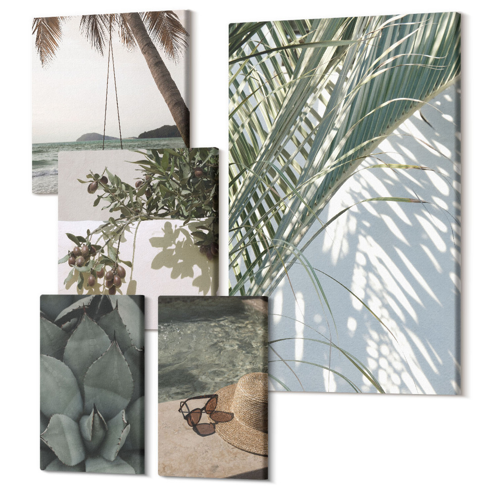 Öt részes vászonkép szett Trópusi ihletésű relaxáció a növények és a víz között