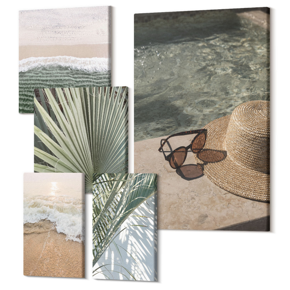 Öt részes vászonkép szett Stílusos nyaralási témák a vízparti pihenéshez
