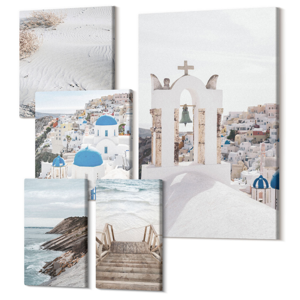 Öt részes vászonkép szett Fehér tájak és festői kilátás Görögországra