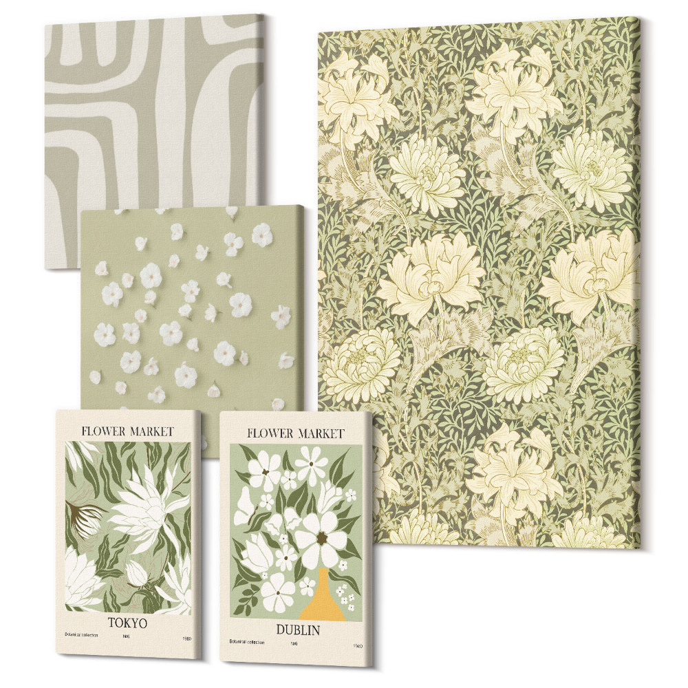 Öt részes vászonkép szett Növényi motívumok bohó stílusban virágos díszítéssel