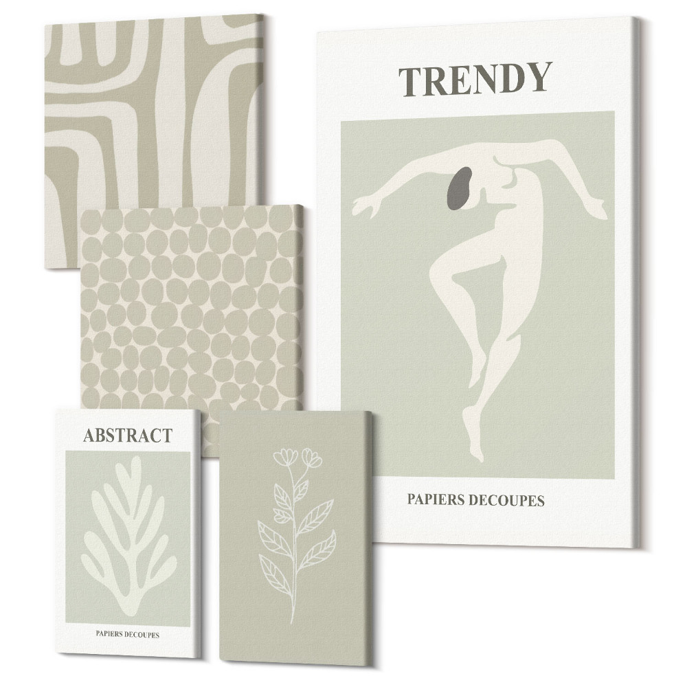 Öt részes vászonkép szett Stílusos grafika a zöld árnyalataiban, absztrakt motívumokkal