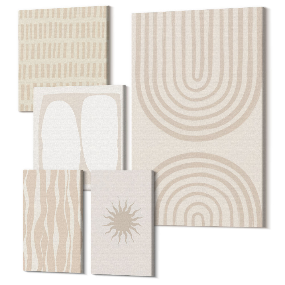 Vászonkép ötrészes Stílusos absztrakt formák a természet árnyalataiban