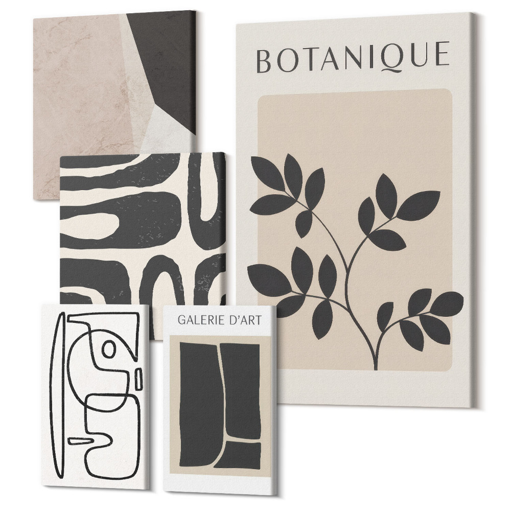 Öt részes vászonkép szett Stílusos grafika minimalista dizájnban, a természet érintésével