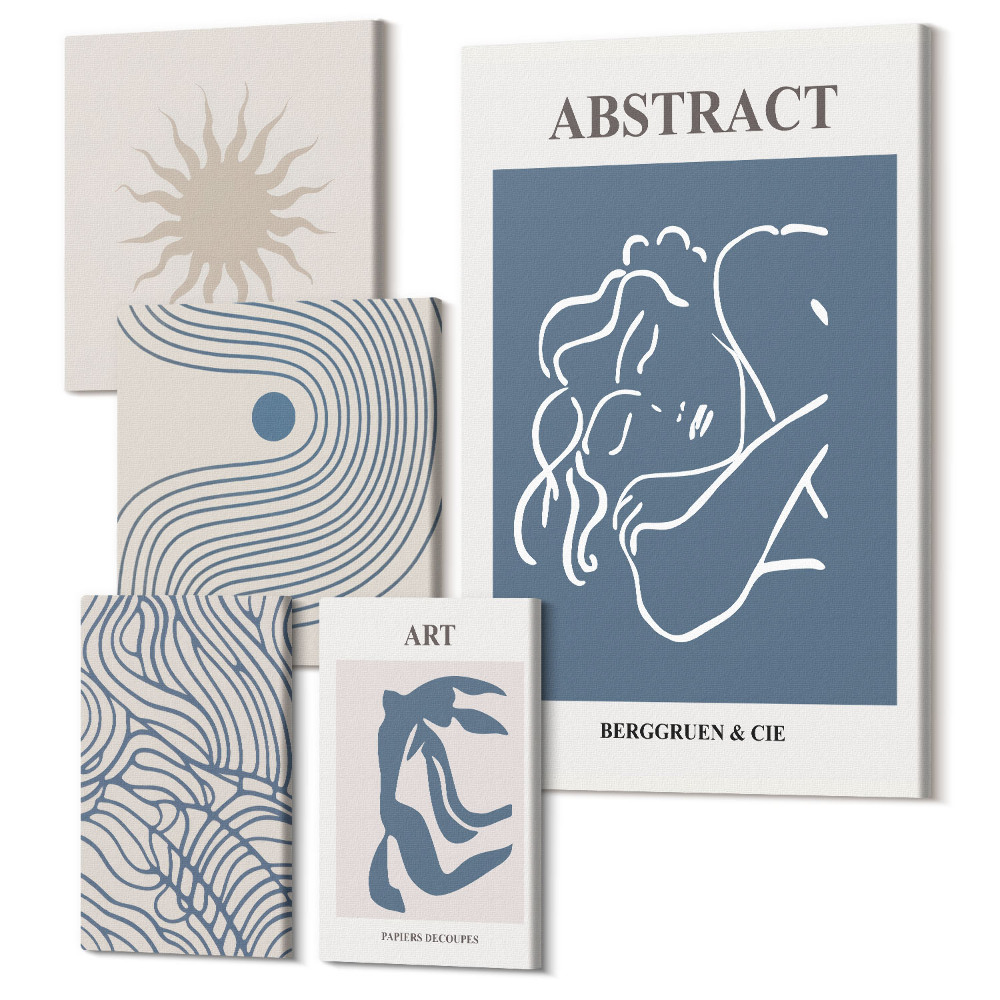 Vászonkép ötrészes Stílusos absztrakciók geometriai formákkal és vonalakkal