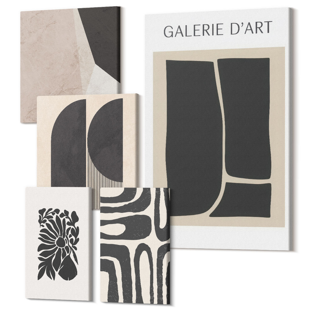 Vászonkép ötrészes Stílusos grafika a minimalista formák és minták árnyalataiban