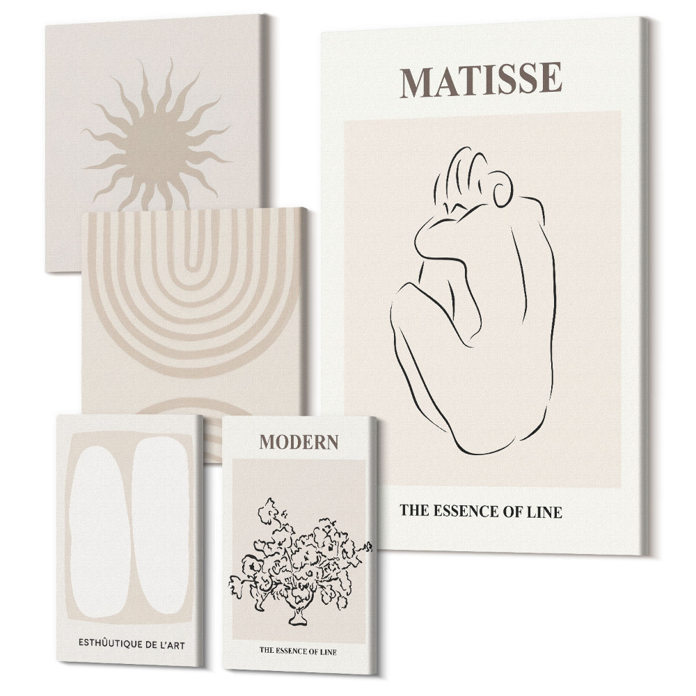 Öt részes vászonkép A modern művészet minimalista vonalai és absztrakt formái